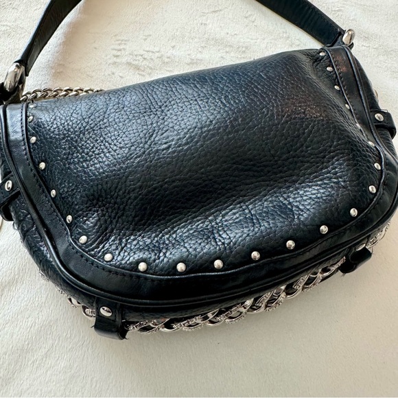 VERSACE (100% Authentic)- Vintage Black Leather Handbag - Picture 6 of 16